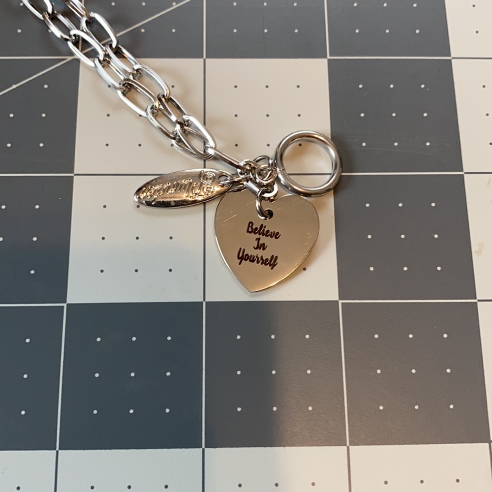 NWT Believe in Yourself Heart Silver Stainless Necklace - Shar - Picture 3 of 6